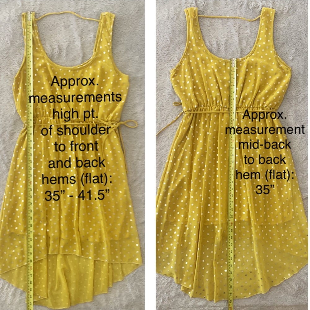 CHIC SUNDRESS Coveted Saffron & Gold Metallic Polka Dot Chiffon High-Low Dress L - Picture 8 of 10